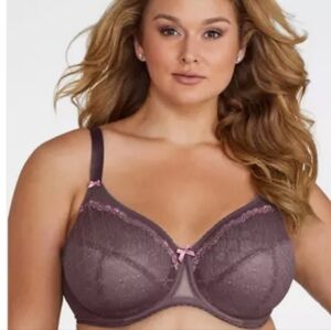 Glamorise Sheer Lace Wonderwire Underwire Bra Pink Bow Amethyst Purple 36D